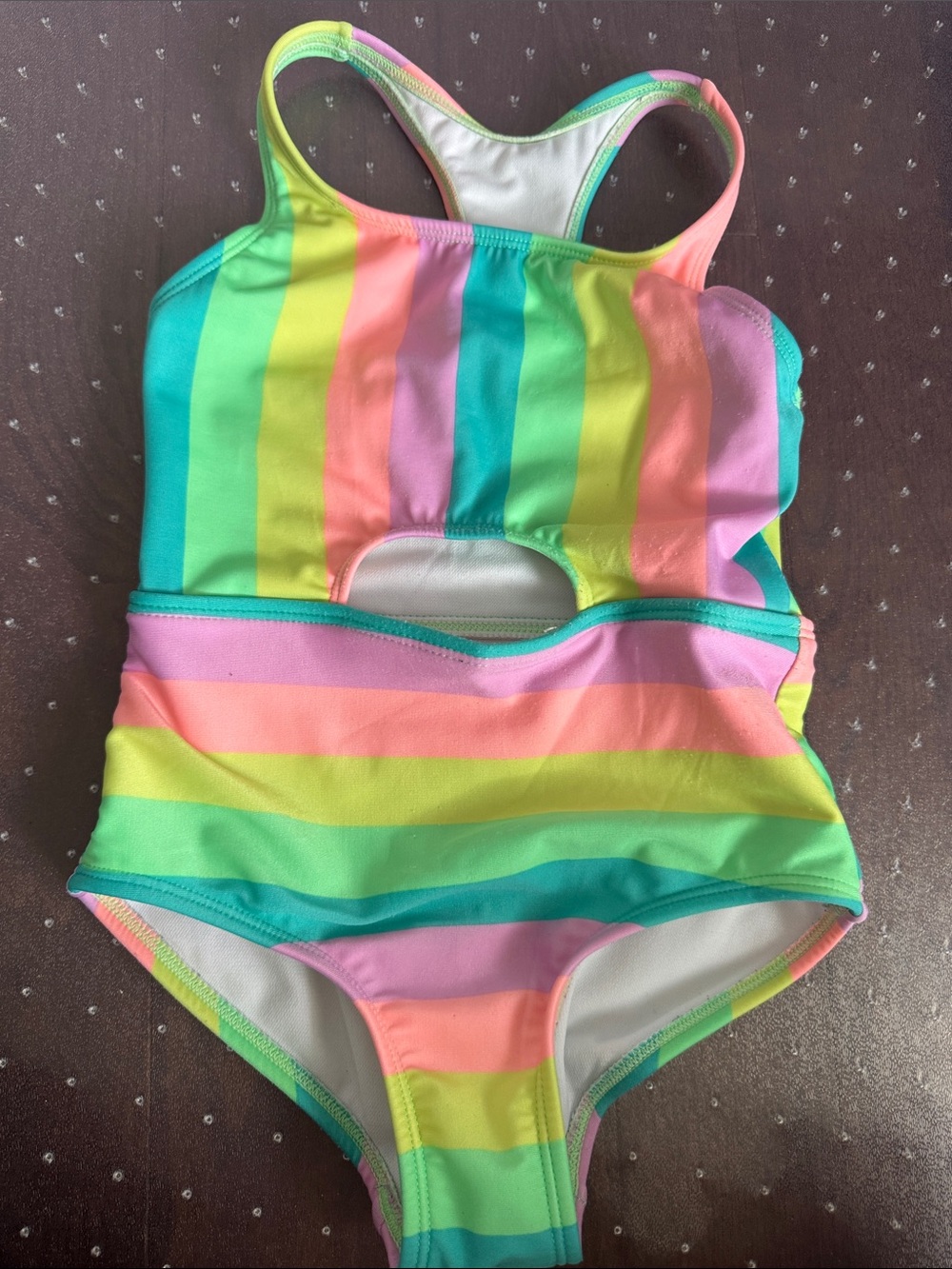 Cat & Jack Rainbow Stripe One-Piece Swimsuit in Teal, Pink, Yellow